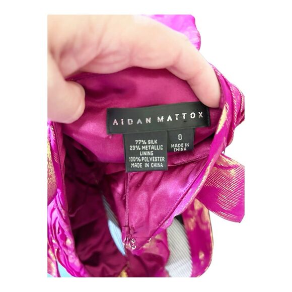 Aiden Maddox Fuschia Gold Metallic Crossback Short Dress Sz 0 Silk Blend - Picture 5 of 5